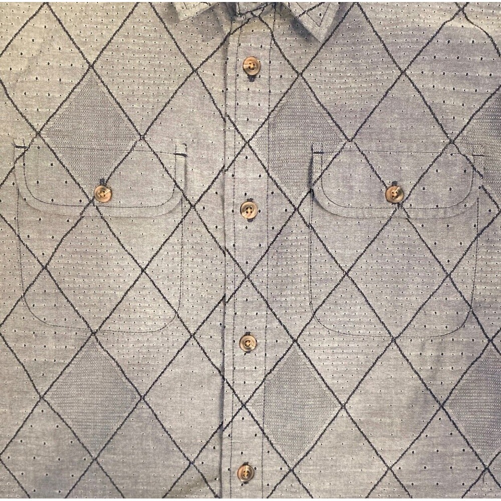 prAna Gray Cotton Blend Diamond Stripe Pattern Button Up Casual Shirt Men's L - Picture 6 of 11